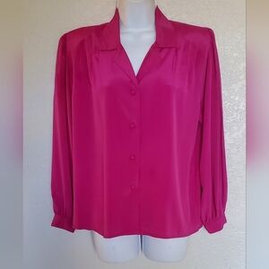 💚5/$25 Josephine Vintage Chic Fuchsia Pink Long Sleeve Button Up Blouse Size 6